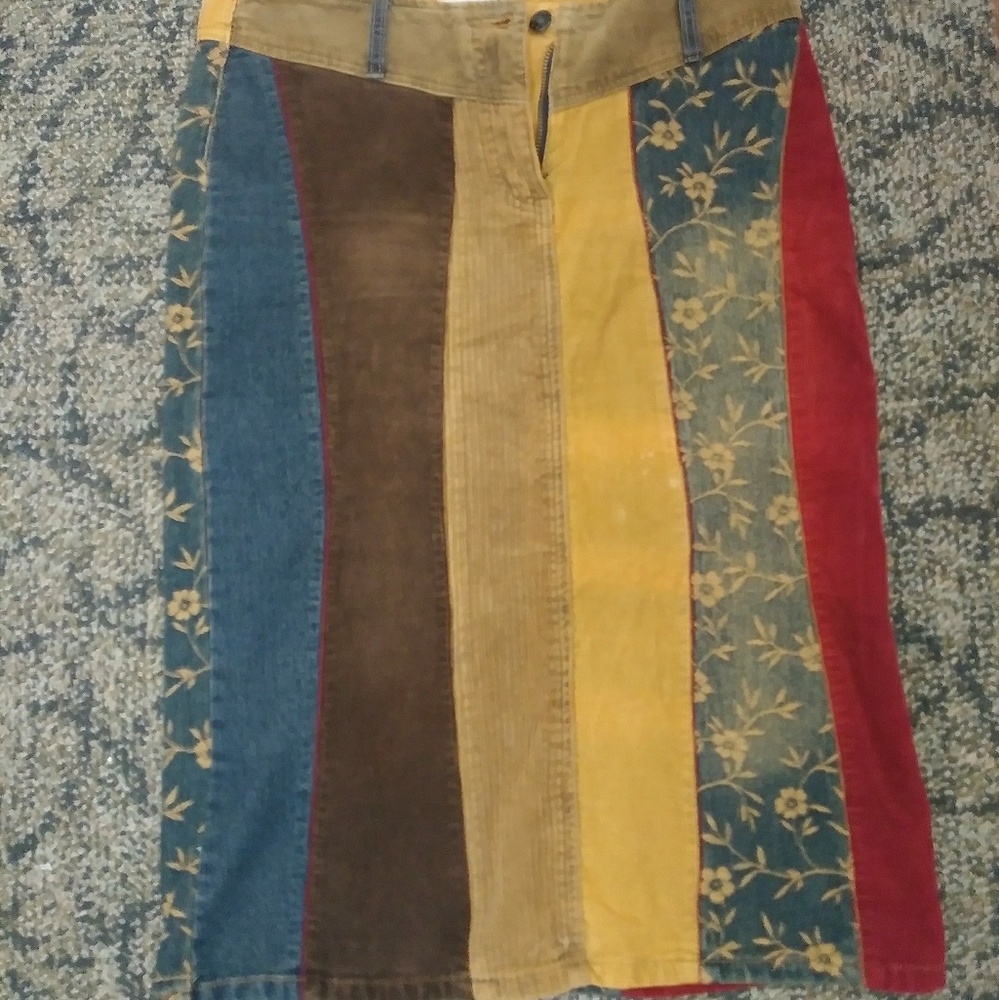 Promode corduroy and denim skirt